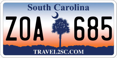 SC license plate ZOA685