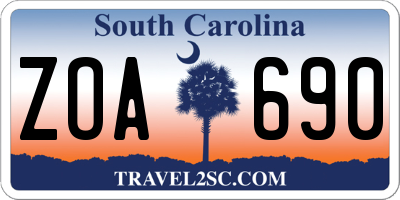 SC license plate ZOA690
