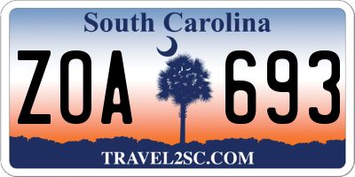 SC license plate ZOA693