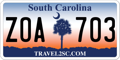 SC license plate ZOA703