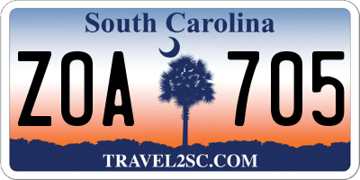 SC license plate ZOA705