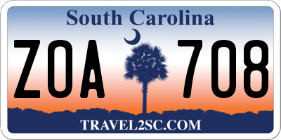 SC license plate ZOA708