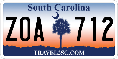 SC license plate ZOA712