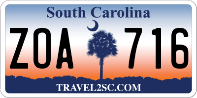SC license plate ZOA716