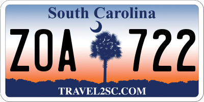 SC license plate ZOA722