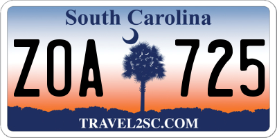 SC license plate ZOA725