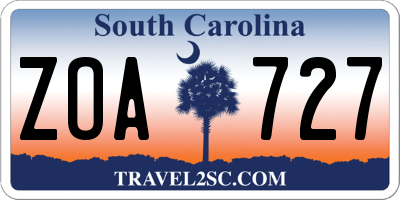 SC license plate ZOA727