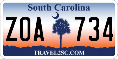 SC license plate ZOA734