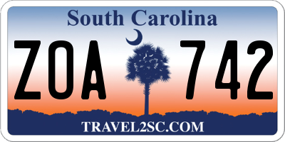 SC license plate ZOA742