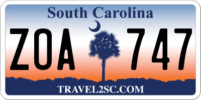 SC license plate ZOA747