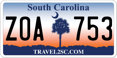SC license plate ZOA753
