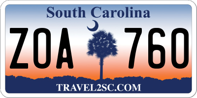 SC license plate ZOA760