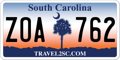 SC license plate ZOA762