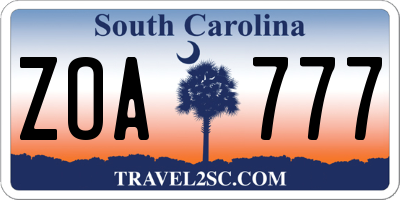 SC license plate ZOA777