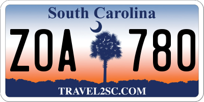 SC license plate ZOA780
