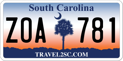 SC license plate ZOA781