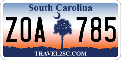 SC license plate ZOA785
