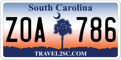 SC license plate ZOA786