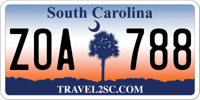 SC license plate ZOA788