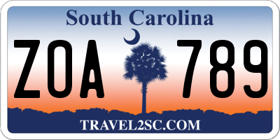 SC license plate ZOA789