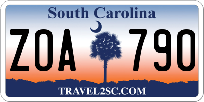 SC license plate ZOA790