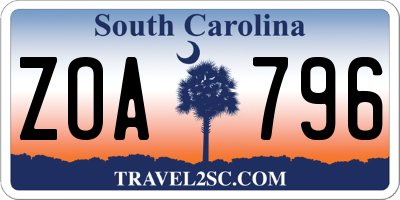 SC license plate ZOA796