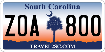 SC license plate ZOA800