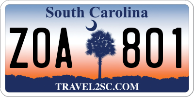 SC license plate ZOA801