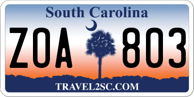 SC license plate ZOA803