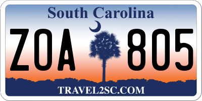SC license plate ZOA805