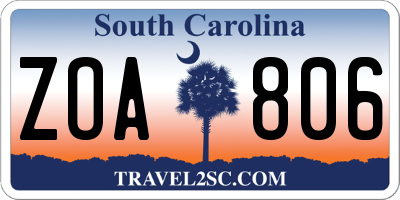 SC license plate ZOA806