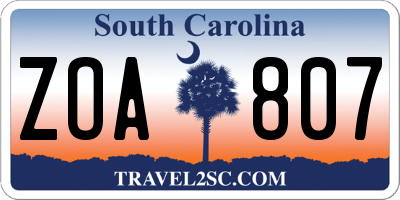 SC license plate ZOA807