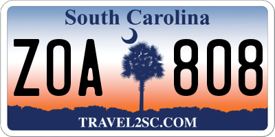 SC license plate ZOA808