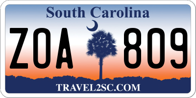 SC license plate ZOA809