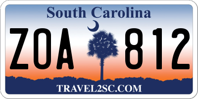 SC license plate ZOA812