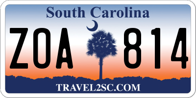 SC license plate ZOA814