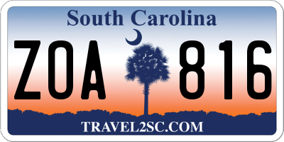 SC license plate ZOA816