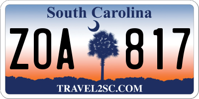SC license plate ZOA817