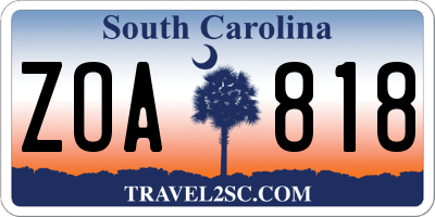 SC license plate ZOA818