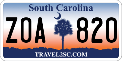 SC license plate ZOA820