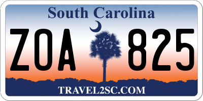 SC license plate ZOA825