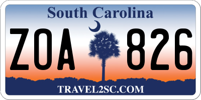 SC license plate ZOA826
