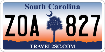 SC license plate ZOA827
