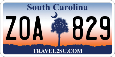 SC license plate ZOA829