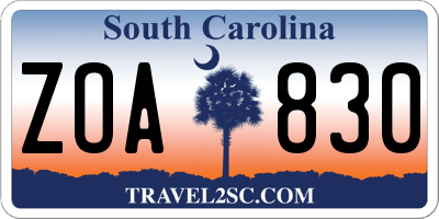 SC license plate ZOA830