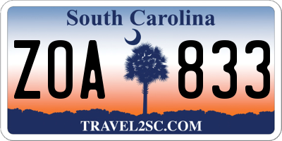 SC license plate ZOA833