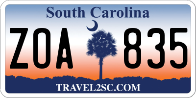 SC license plate ZOA835