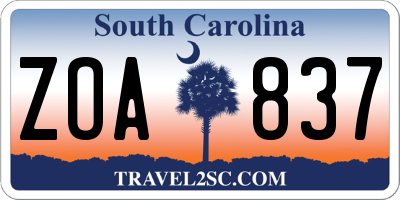 SC license plate ZOA837