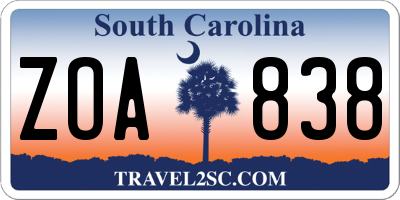 SC license plate ZOA838