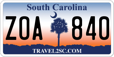 SC license plate ZOA840